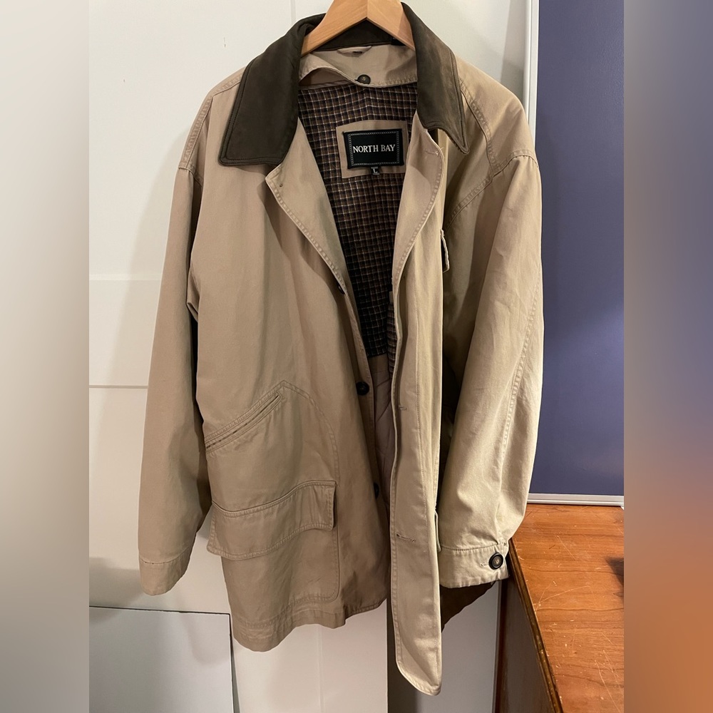 Vintage North Bay Canvas Barn Coat Mens L with Leather and Corduroy Accents
